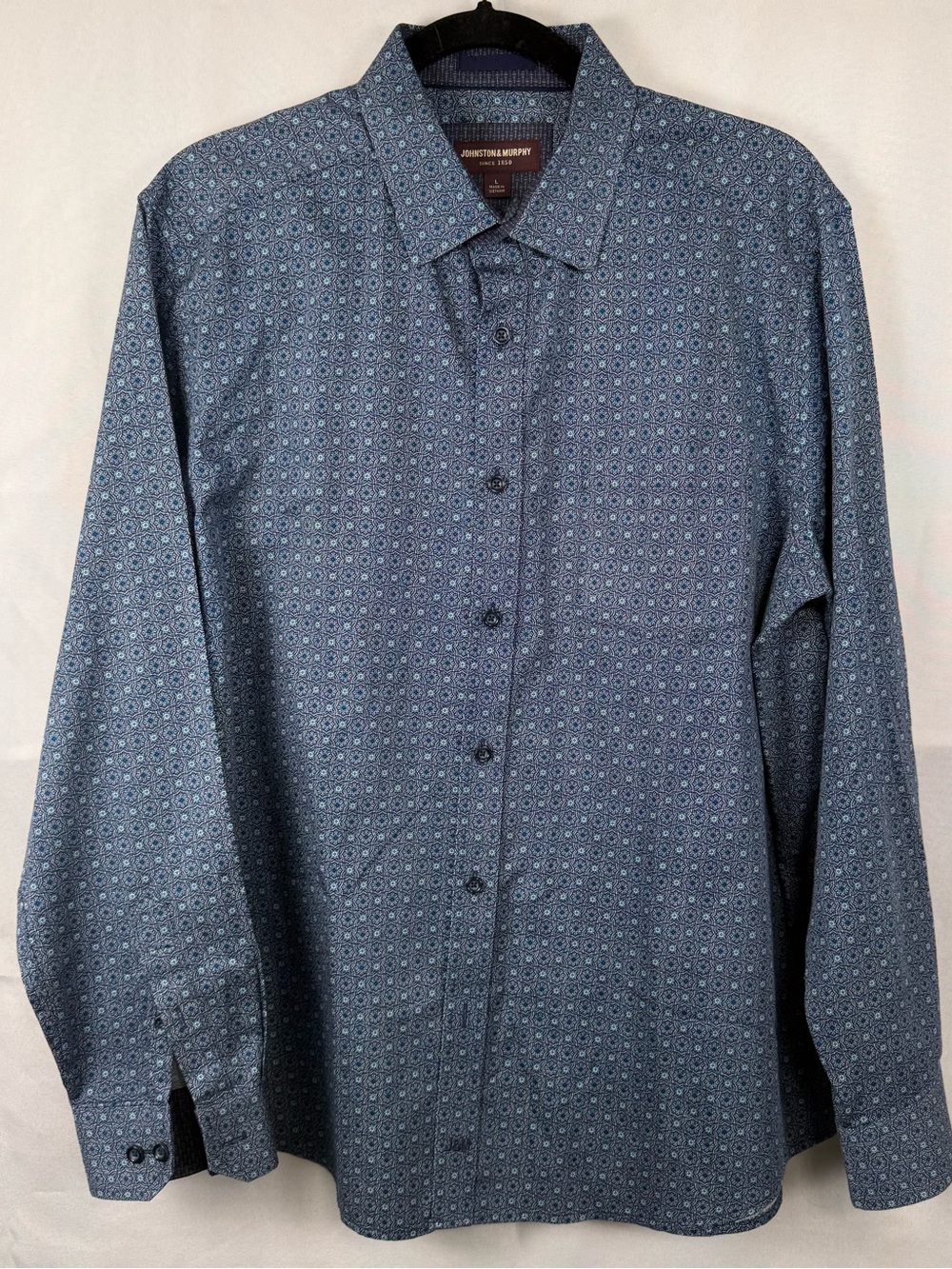 Johnston & Murphy Blue Geometric Print Button Front Shirt Men’s Large